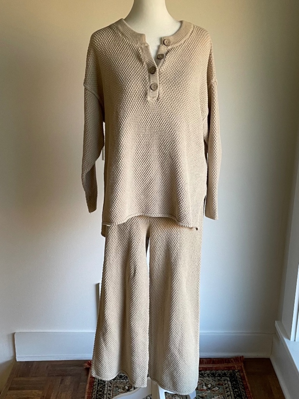 Free People Hailee Sweater Set Cream Oatmeal Knit Hanley Top & Pants XS